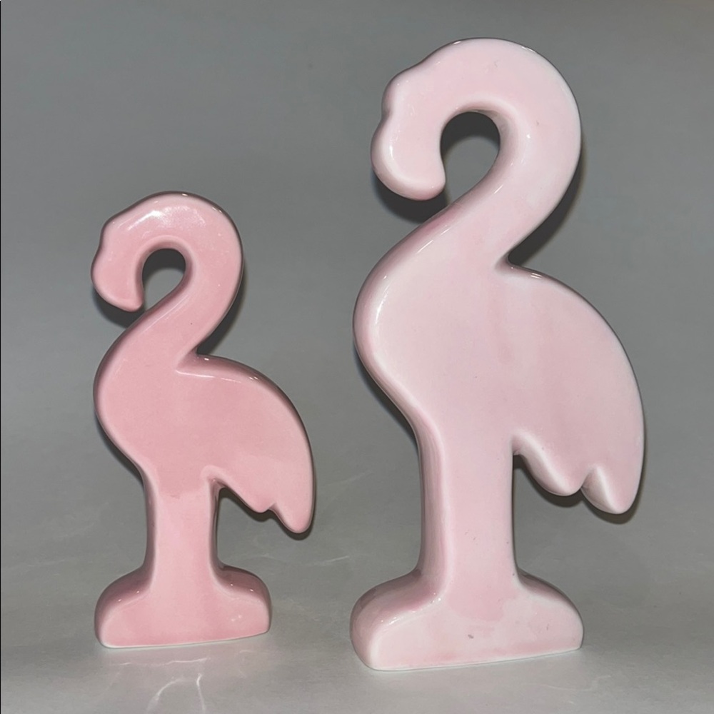Pink Ceramic Flamingo Figurines Set of 2 Vintage Summer Tropical